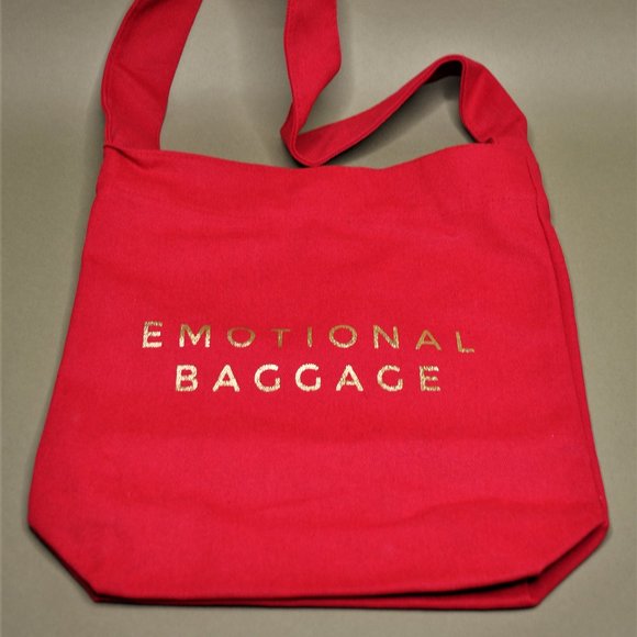 NWOT! "Emotional Baggage" Tote RED w/ GOLD Writing - Picture 1 of 5